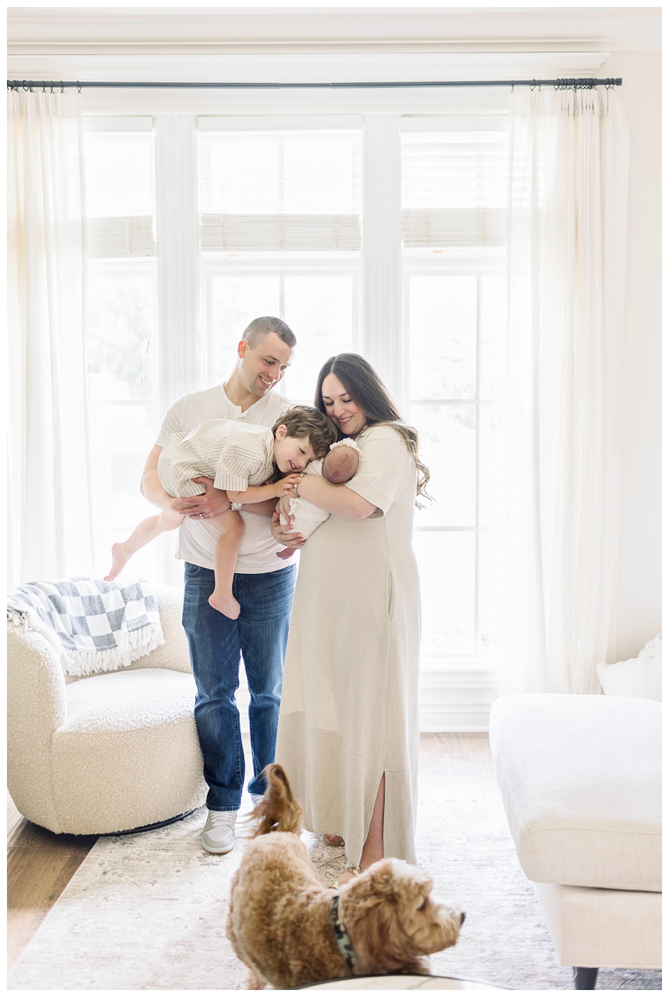 family at their in home newborn session in okc